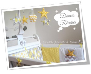 Déco chambre bébé thème motifs géométriques en gris, jaune, blanc